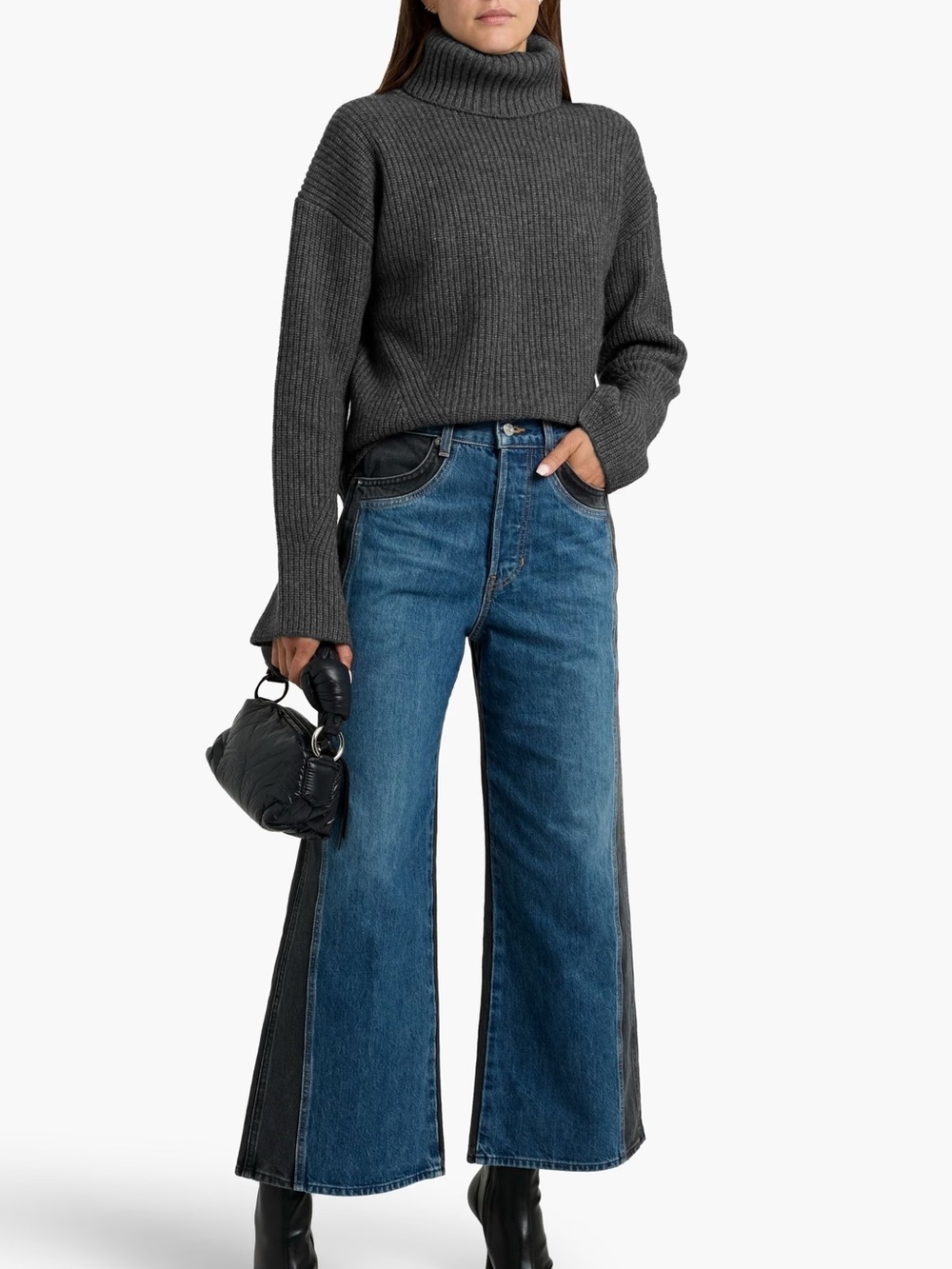 Veronica Beard Grey Matilda Wool Cashmere Ribbed Turtleneck Sweater - Medium